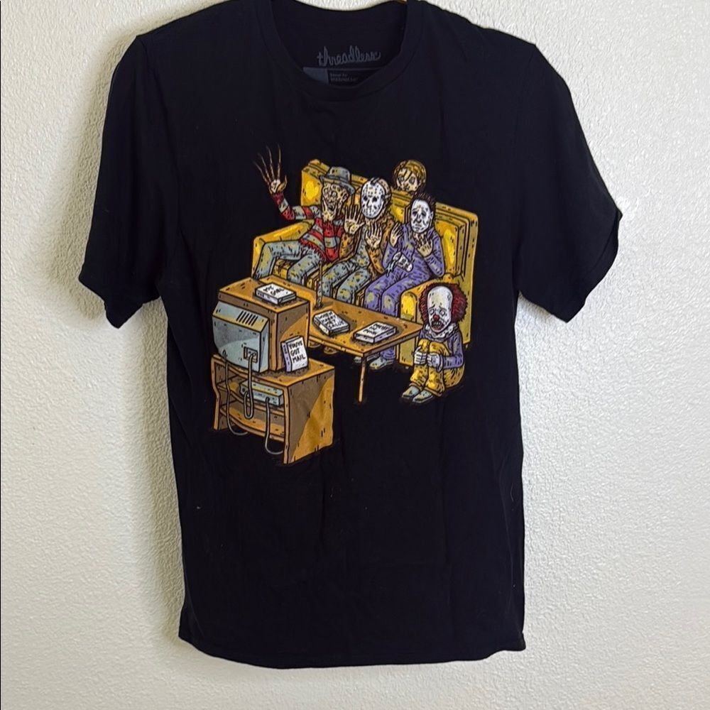 Threadless Black T-Shirt with Horror Graphic- Size small